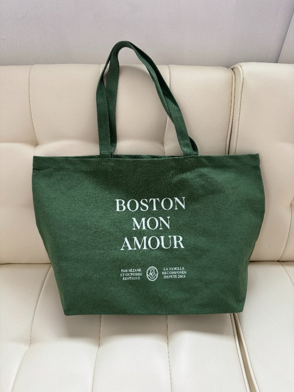 Sézane limited edition Boston Mon Amour olive green cotton canvas tote - NWOT